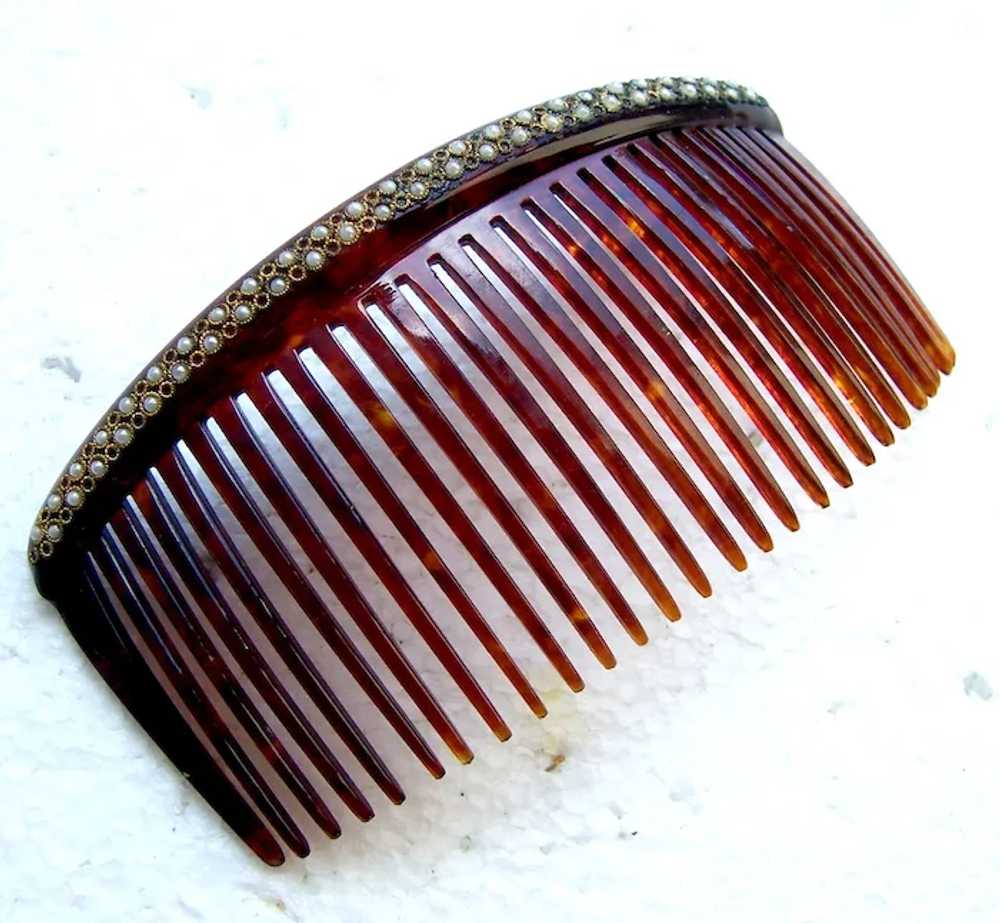 Late Victorian hair comb faux pearl back comb hai… - image 6