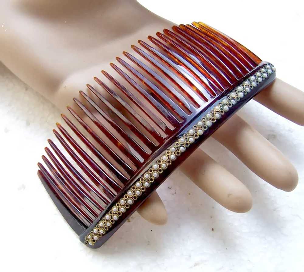 Late Victorian hair comb faux pearl back comb hai… - image 7