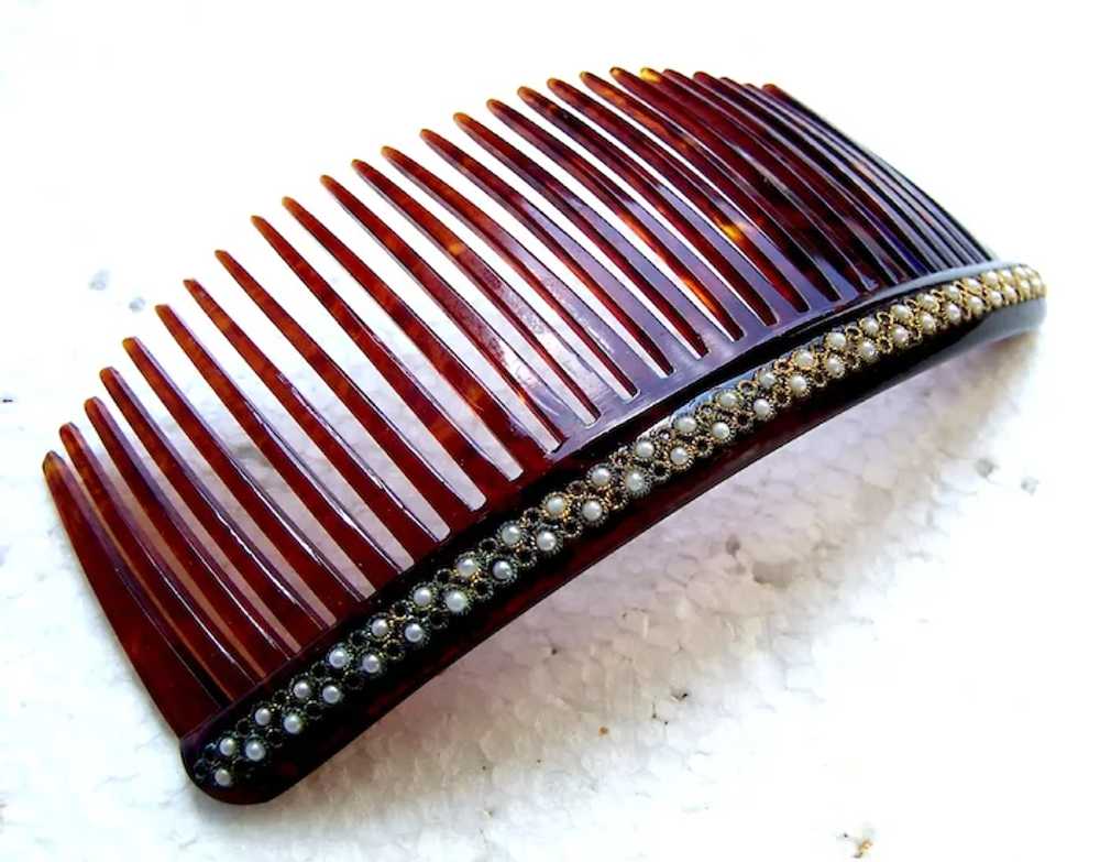 Late Victorian hair comb faux pearl back comb hai… - image 8
