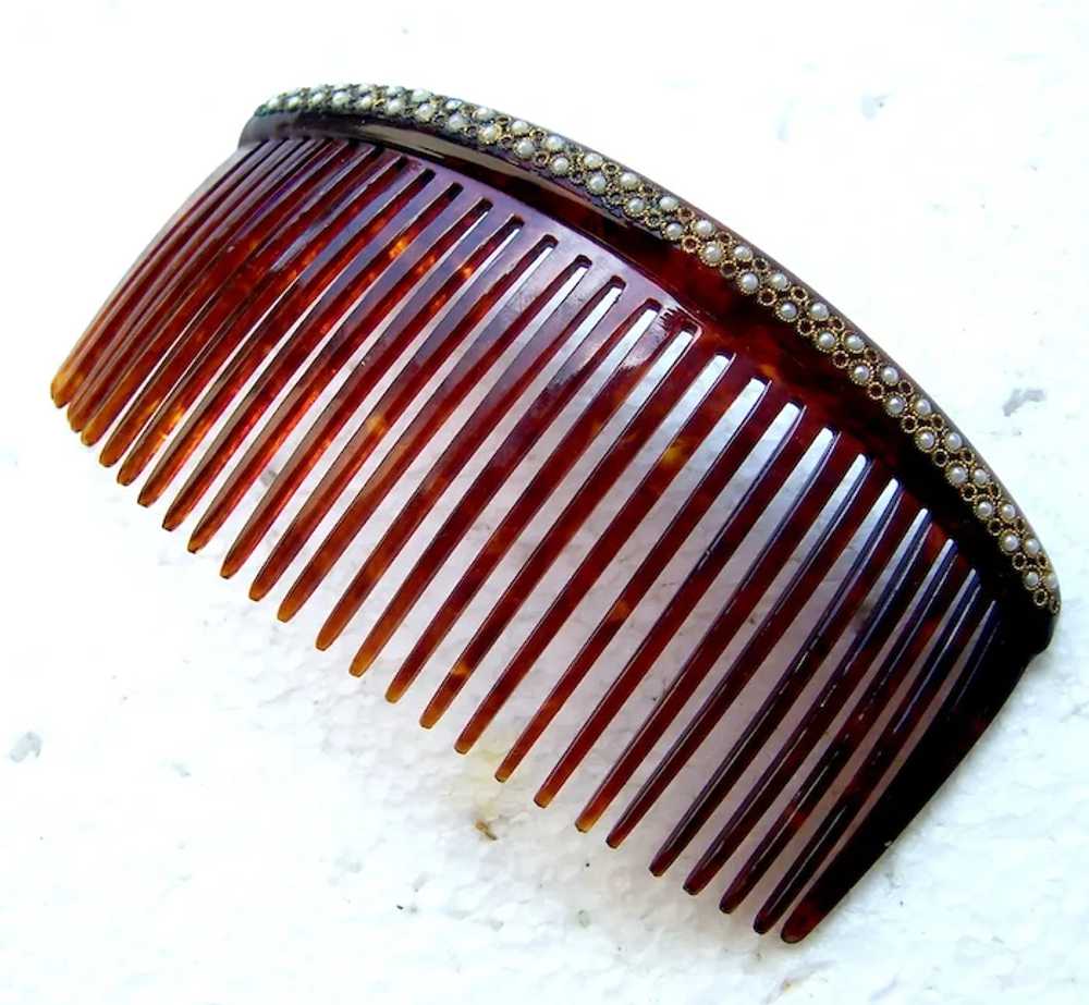 Late Victorian hair comb faux pearl back comb hai… - image 9