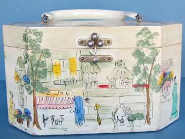 Hand Painted Vintage Wood Handbag-Saks Fifth Aven… - image 1