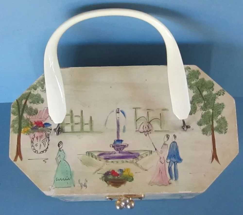 Hand Painted Vintage Wood Handbag-Saks Fifth Aven… - image 3