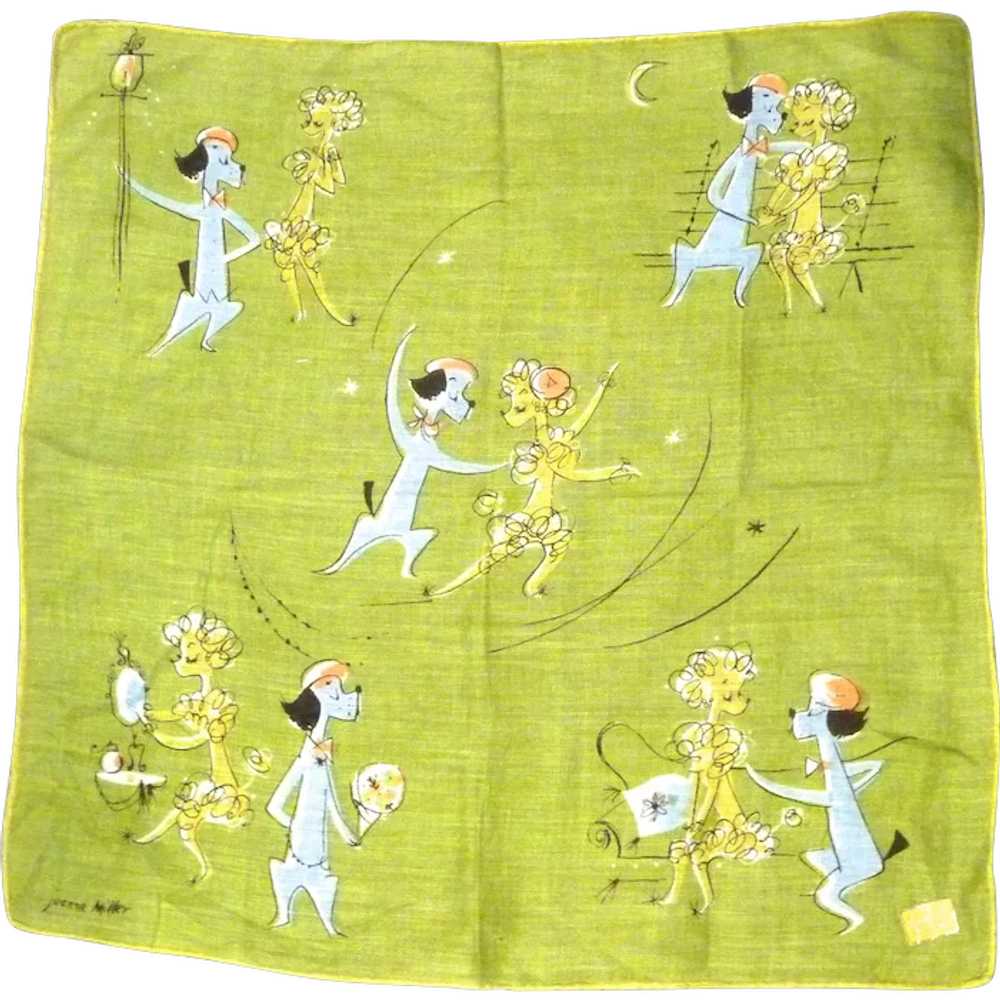 Vintage Cotton JEANNE MILLER Novelty Hankie Handk… - image 1