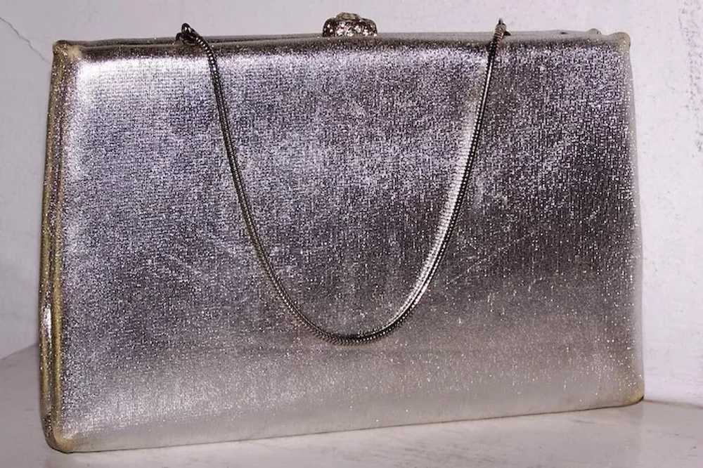 After Five Silver Lame` Clutch Coin Purse 24 Rhin… - image 1