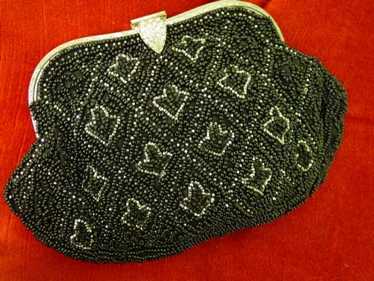 Small Made IN France Purse Black Beaded w Rhinest… - image 1