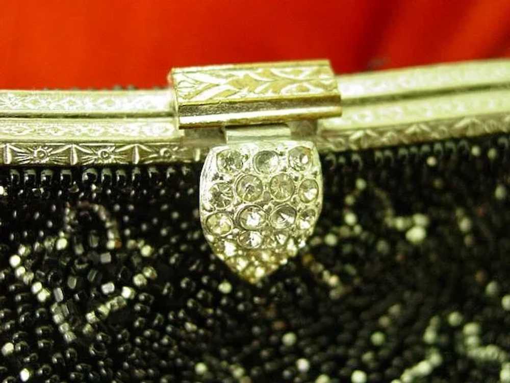 Small Made IN France Purse Black Beaded w Rhinest… - image 3