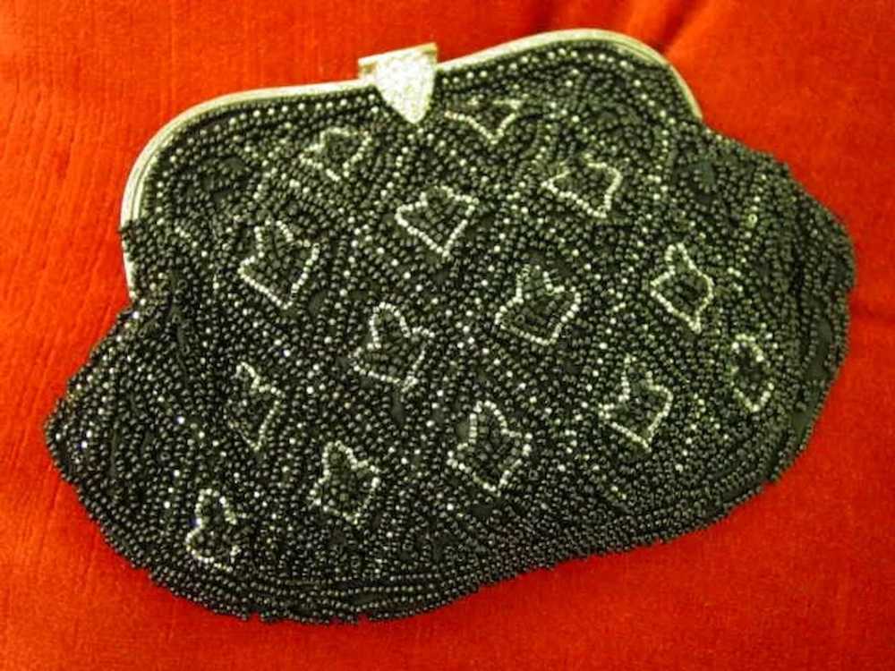 Small Made IN France Purse Black Beaded w Rhinest… - image 6