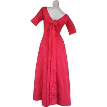 1960s Red Brocade Gown Wedding Dress Sz S W26 - image 1