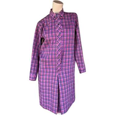 1960s Purple Plaid Shirtdress Dress Sz M - image 1