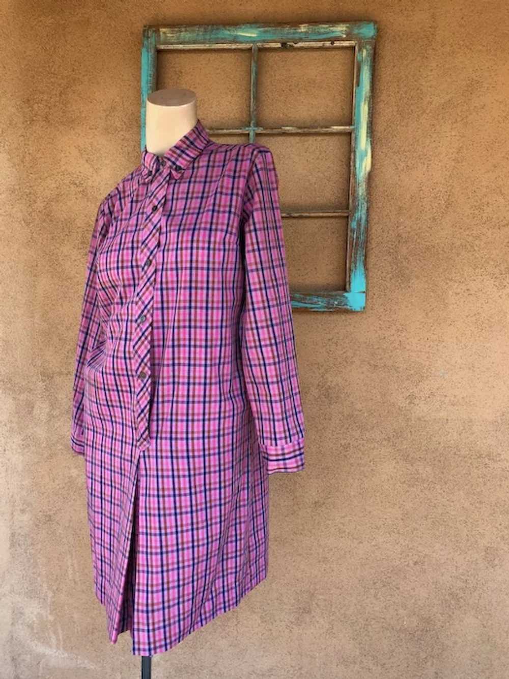1960s Purple Plaid Shirtdress Dress Sz M - image 3