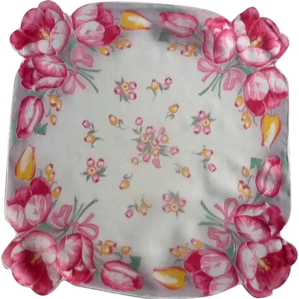 Bold Large Pink Tulip Handkerchief Hanky - image 1