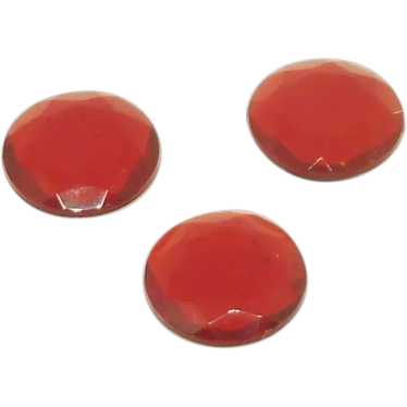 Three Beveled Red Rhinestone Round Plastic Button… - image 1