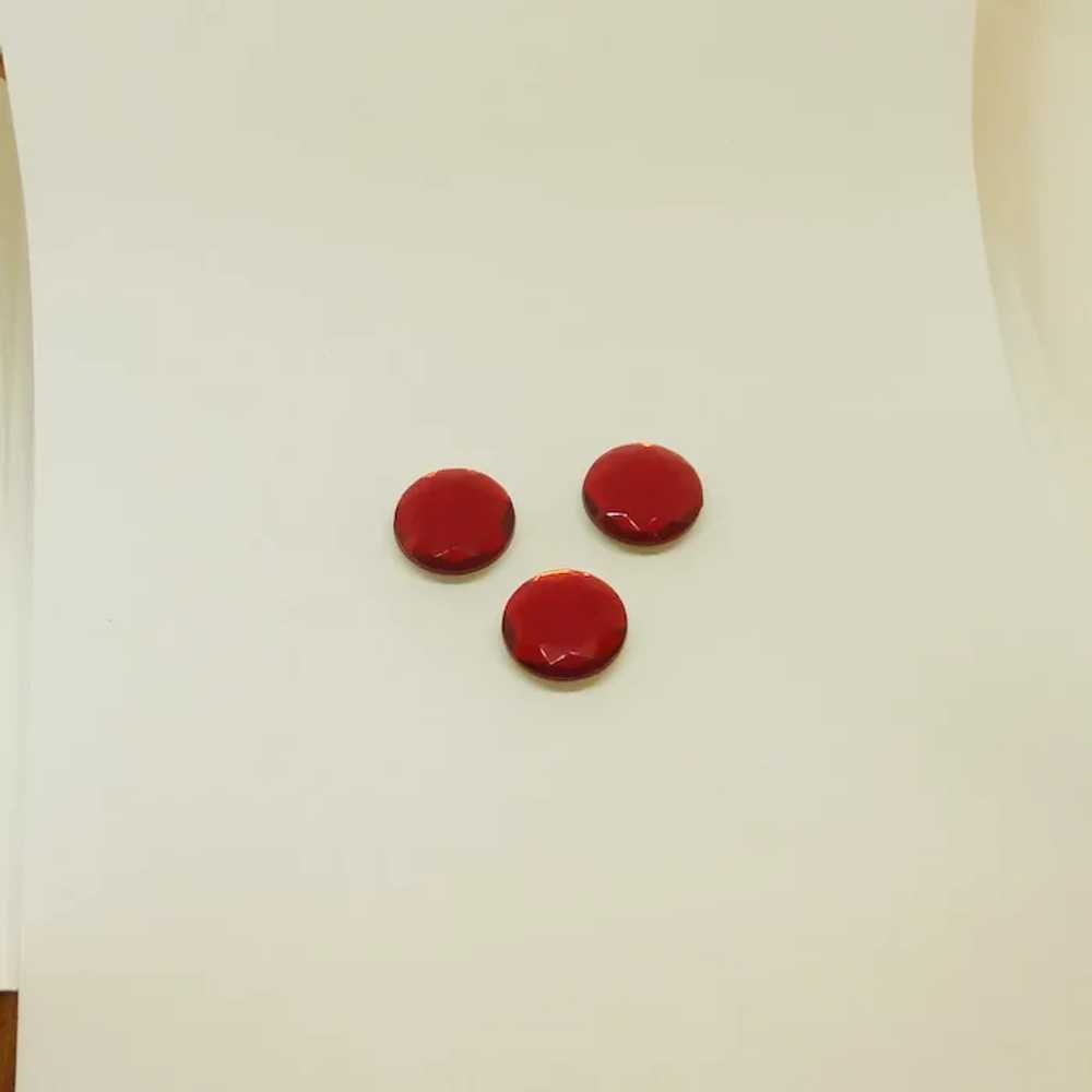 Three Beveled Red Rhinestone Round Plastic Button… - image 4