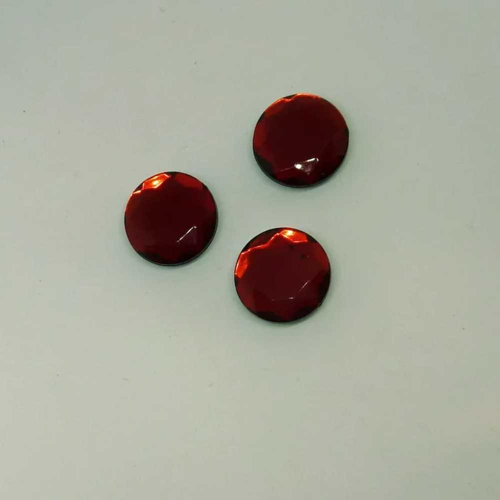 Three Beveled Red Rhinestone Round Plastic Button… - image 5