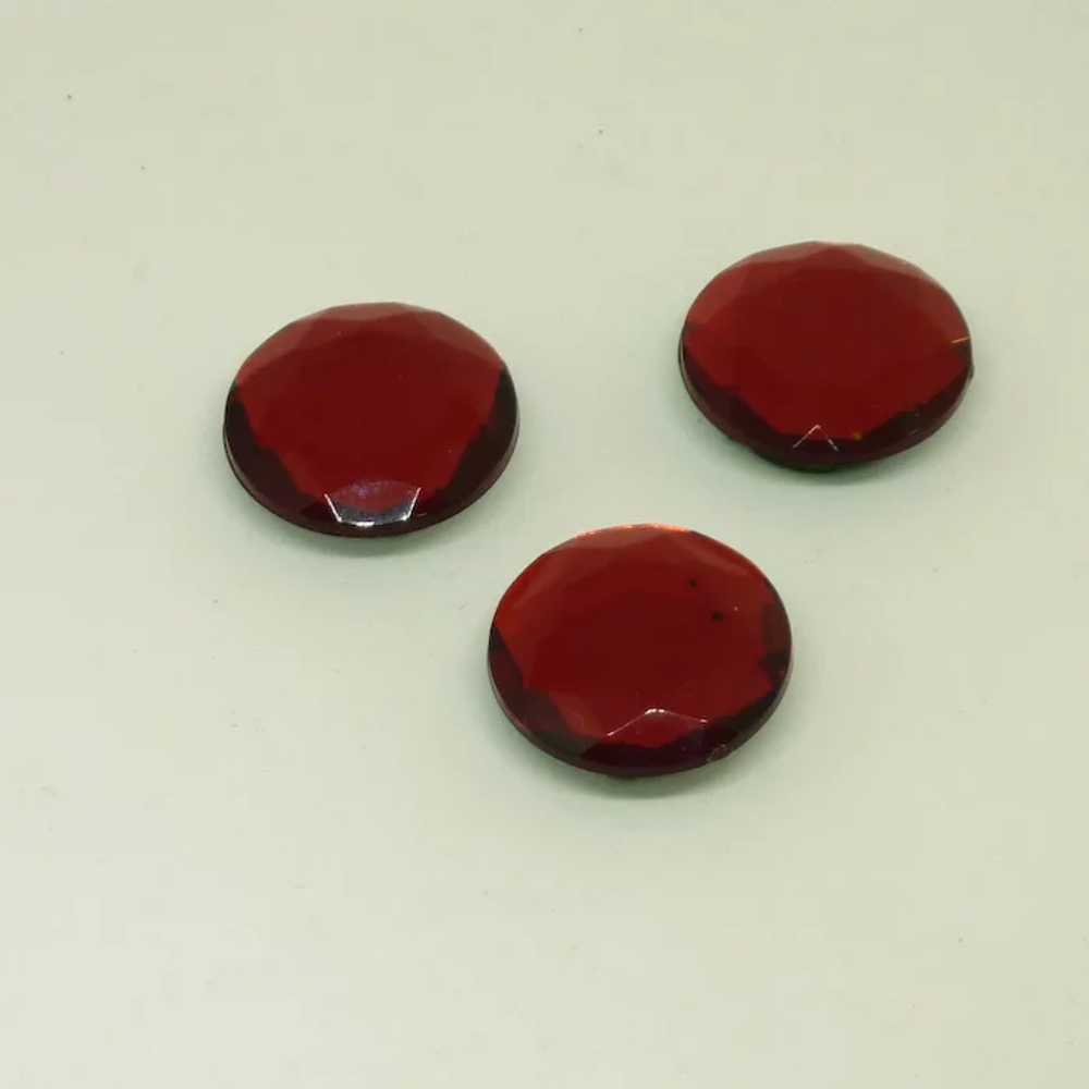 Three Beveled Red Rhinestone Round Plastic Button… - image 6