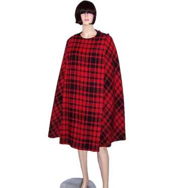 1960's Black and Red Plaid Cape and Skirt Ensemble - image 1