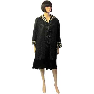 Black Satin Edwardian Coat with Black Lace Overlay - image 1