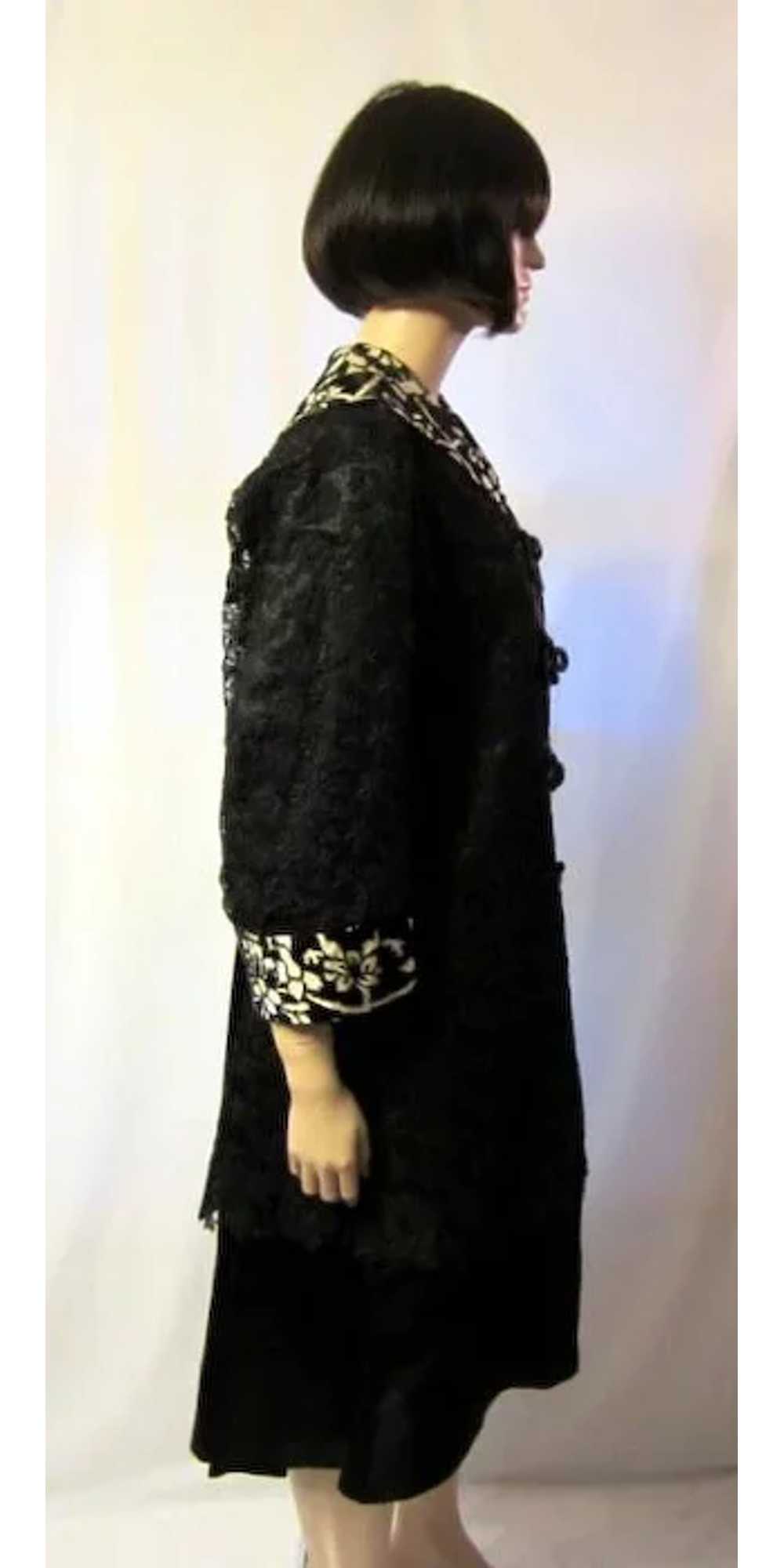 Black Satin Edwardian Coat with Black Lace Overlay - image 3