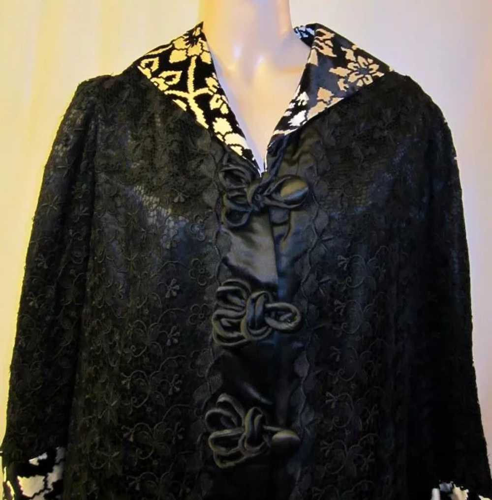 Black Satin Edwardian Coat with Black Lace Overlay - image 5