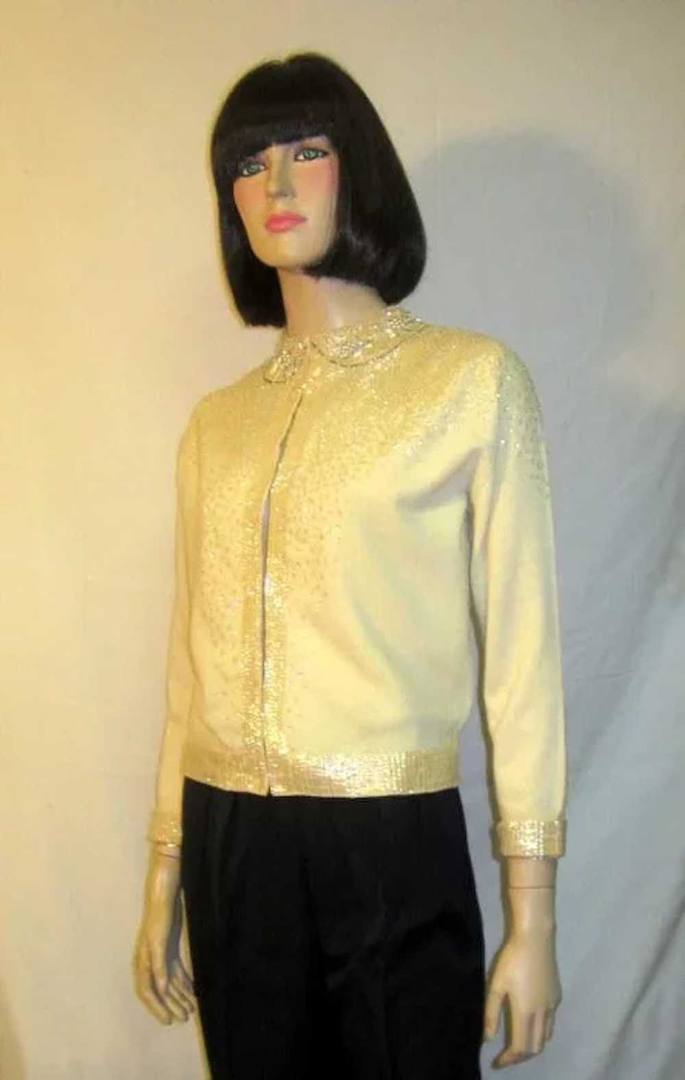 1950's White Beaded and Sequined Evening Cardigan - image 2