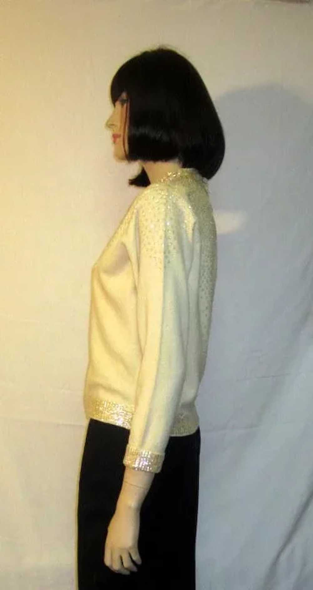 1950's White Beaded and Sequined Evening Cardigan - image 3
