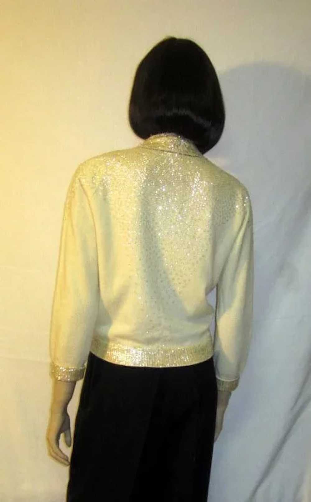 1950's White Beaded and Sequined Evening Cardigan - image 4