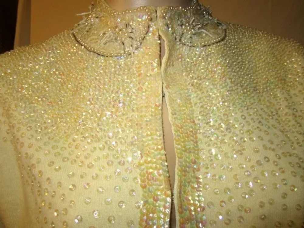 1950's White Beaded and Sequined Evening Cardigan - image 6