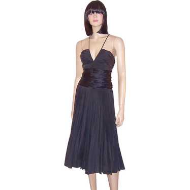 "Max Azria" Black Silk Pleated Cocktail Dress