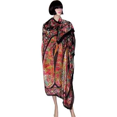 Magnificent 1920's Cut Silk Velvet Shawl in Iride… - image 1