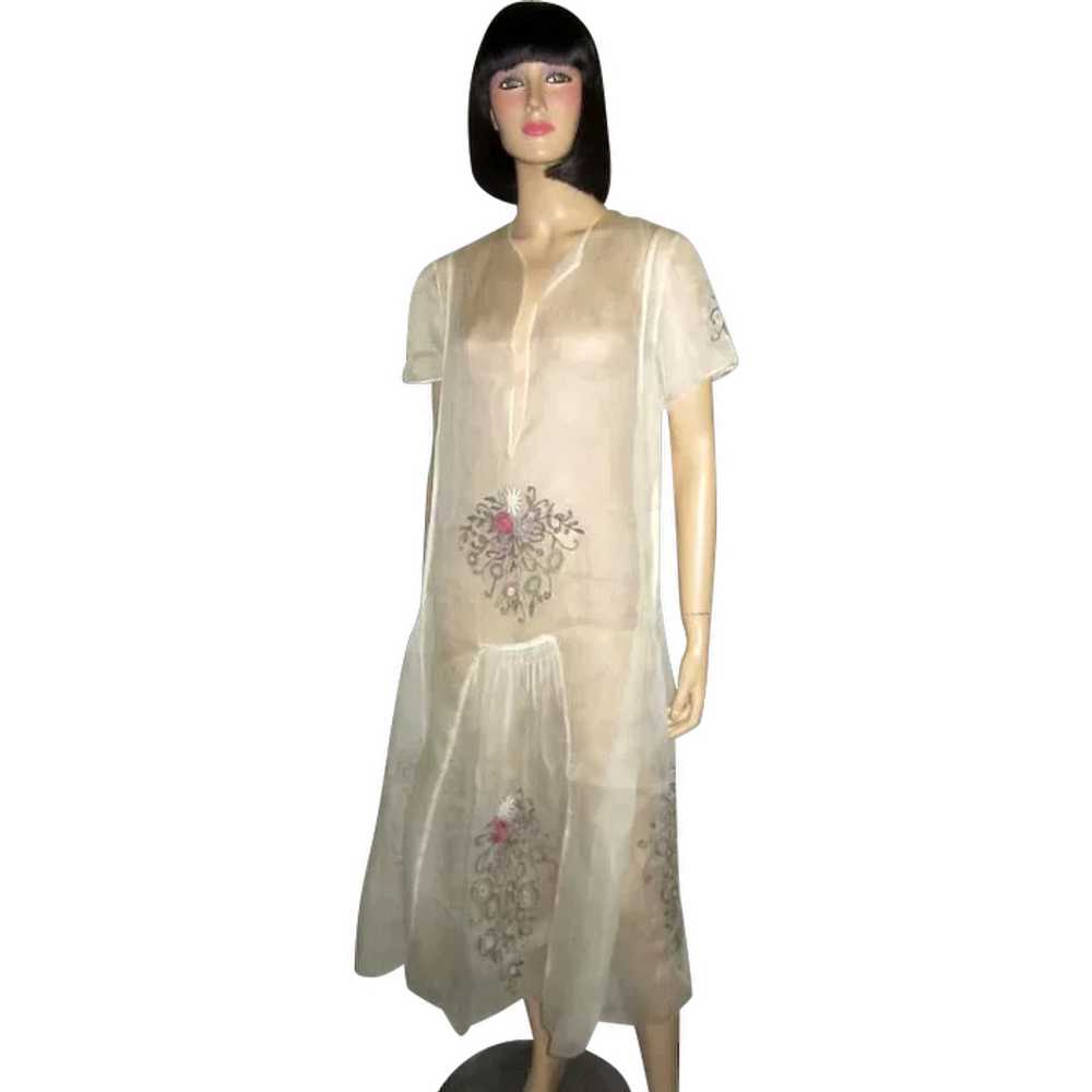 1920's Hungarian White Voile Summertime Embroider… - image 1