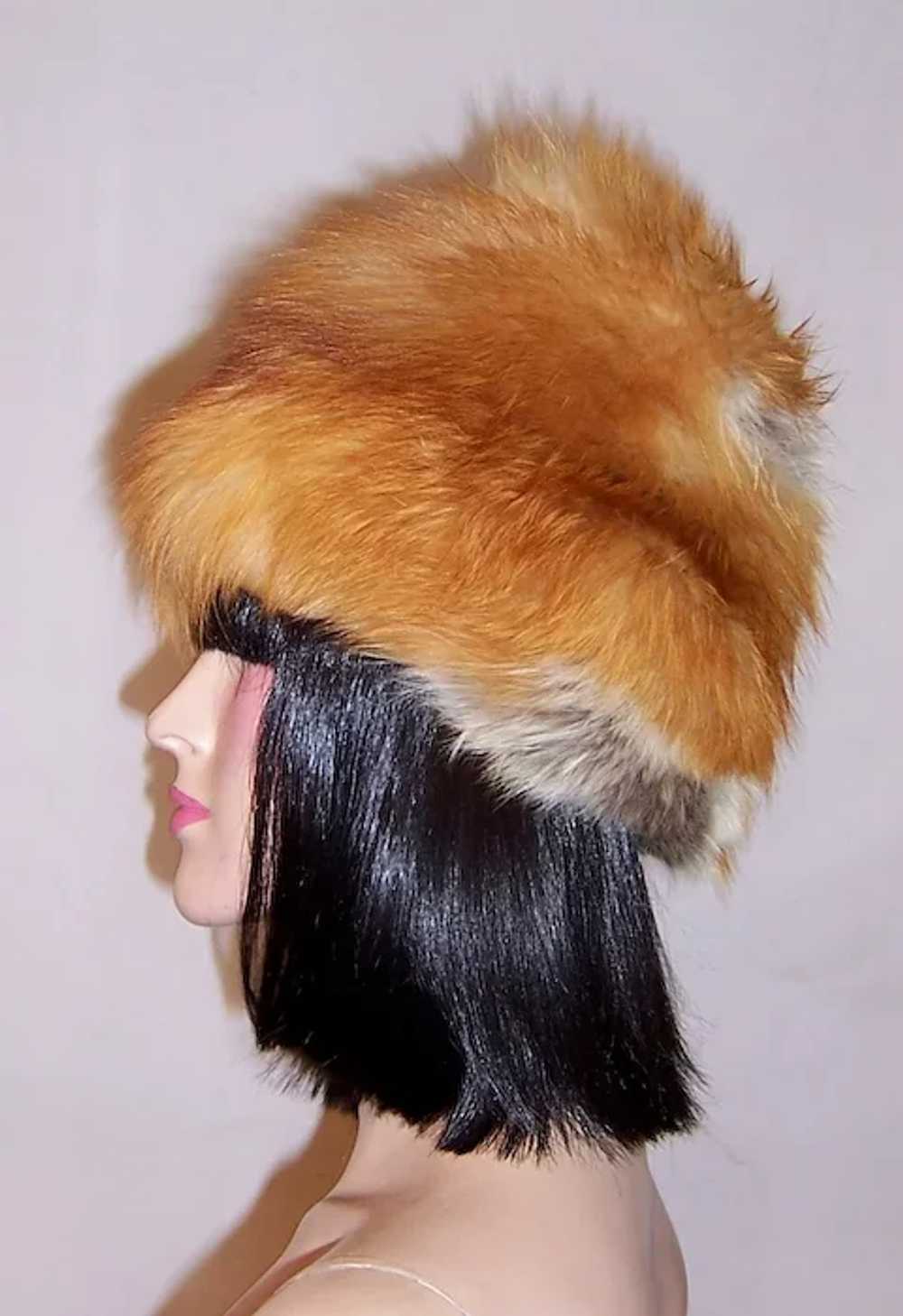 1960's Vintage, Red, White, & Gray Fox Fur Hat - image 4
