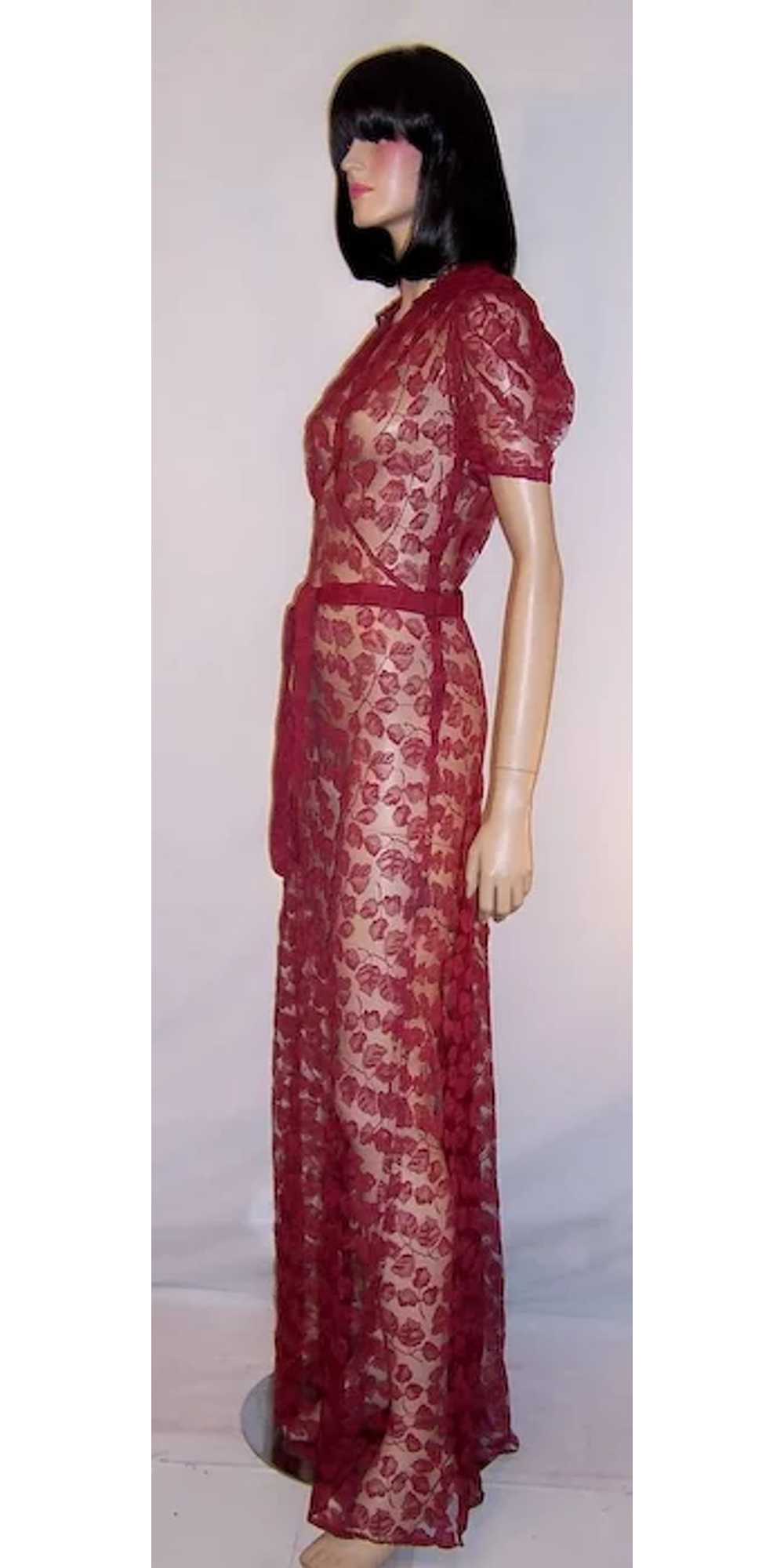 1930's Russet Red Floor Length Lace Gown with Bac… - image 2
