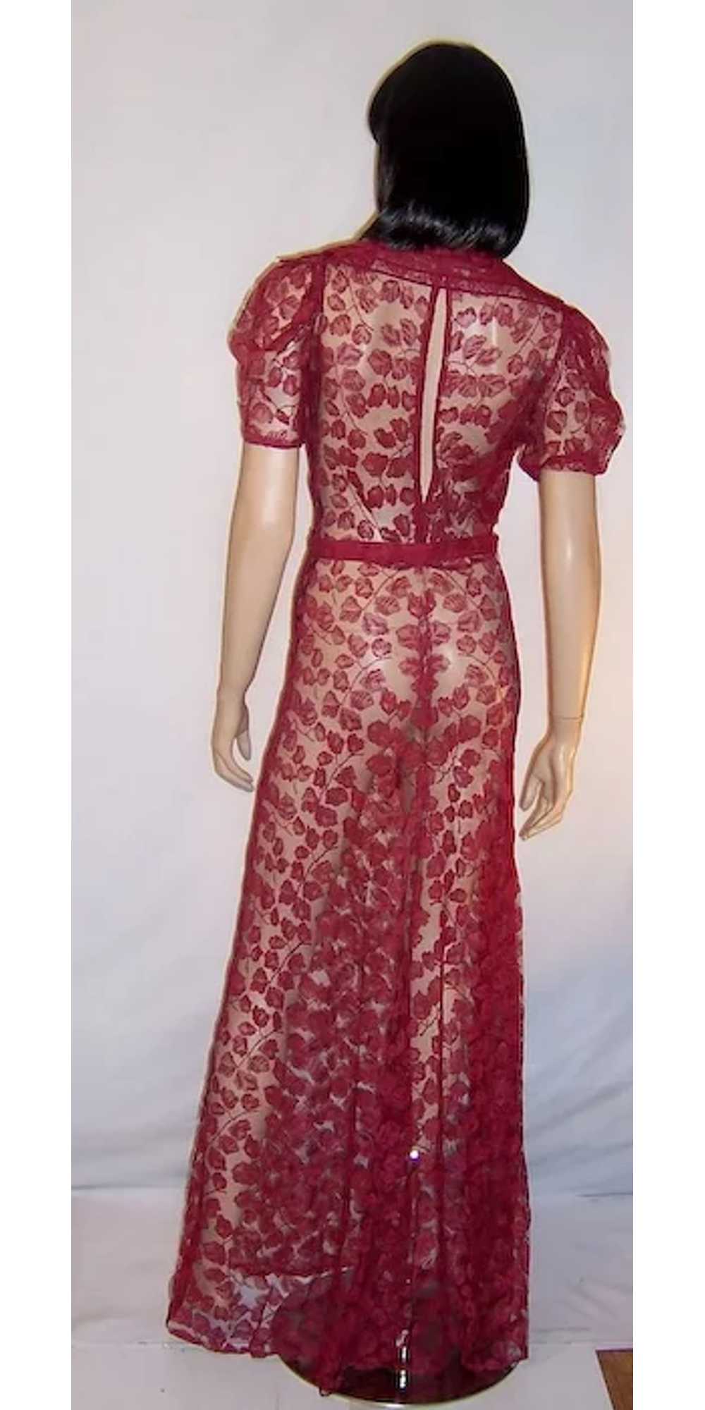 1930's Russet Red Floor Length Lace Gown with Bac… - image 3