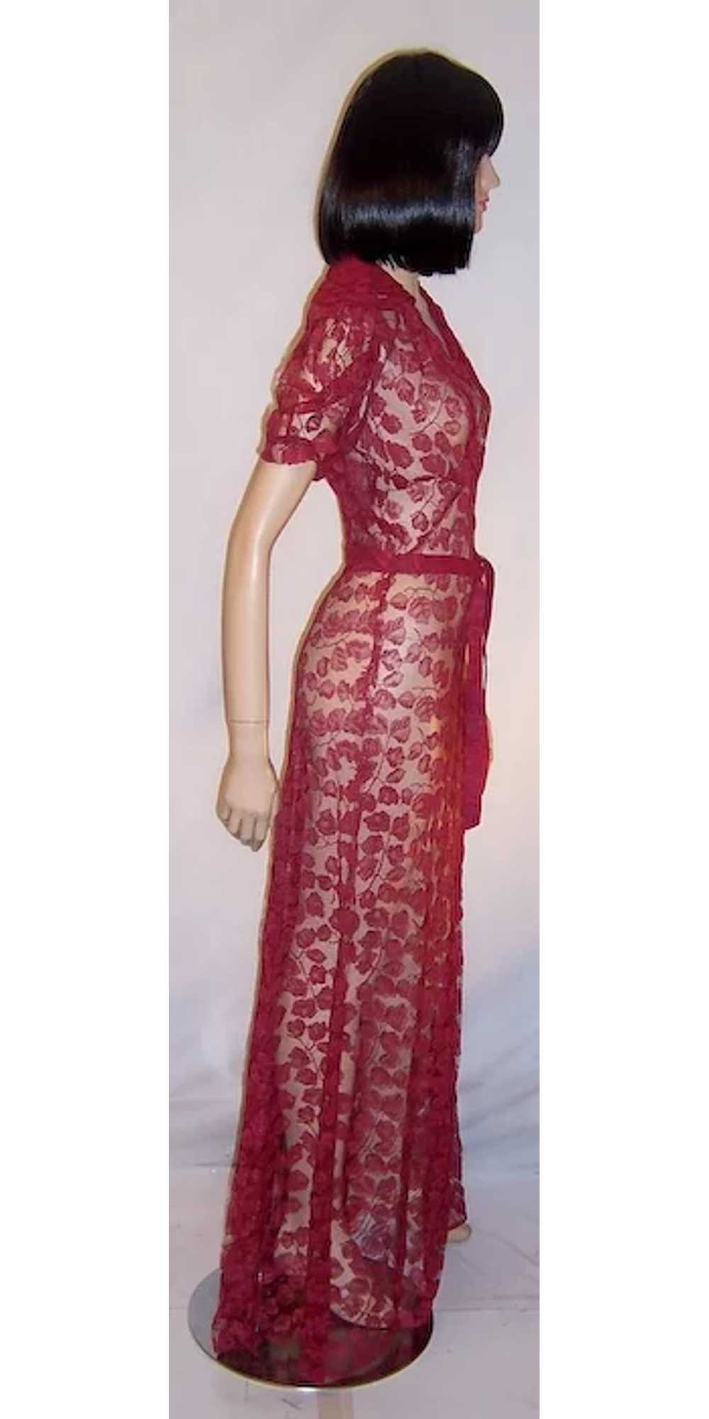 1930's Russet Red Floor Length Lace Gown with Bac… - image 4