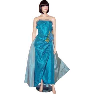Two-Toned Turquoise Taffeta Strapless Gown - image 1