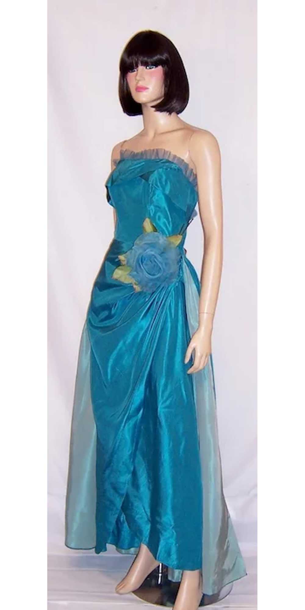 Two-Toned Turquoise Taffeta Strapless Gown - image 2