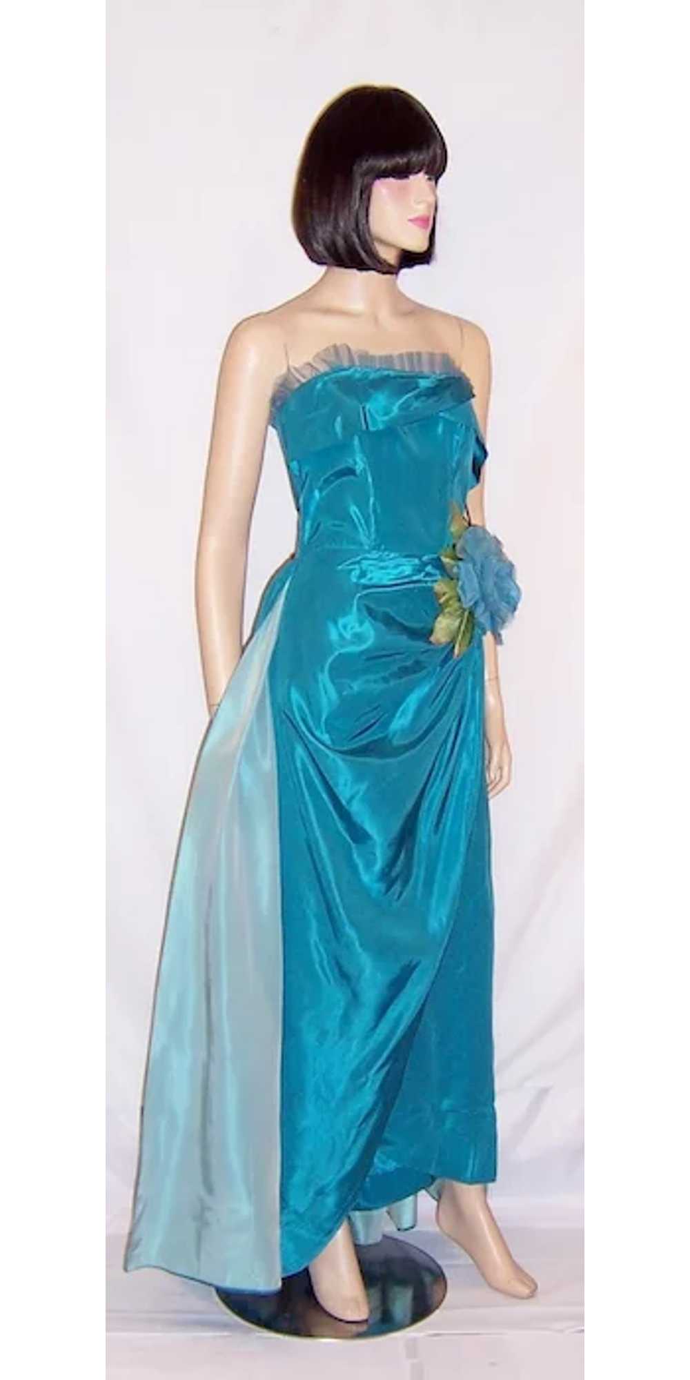 Two-Toned Turquoise Taffeta Strapless Gown - image 3