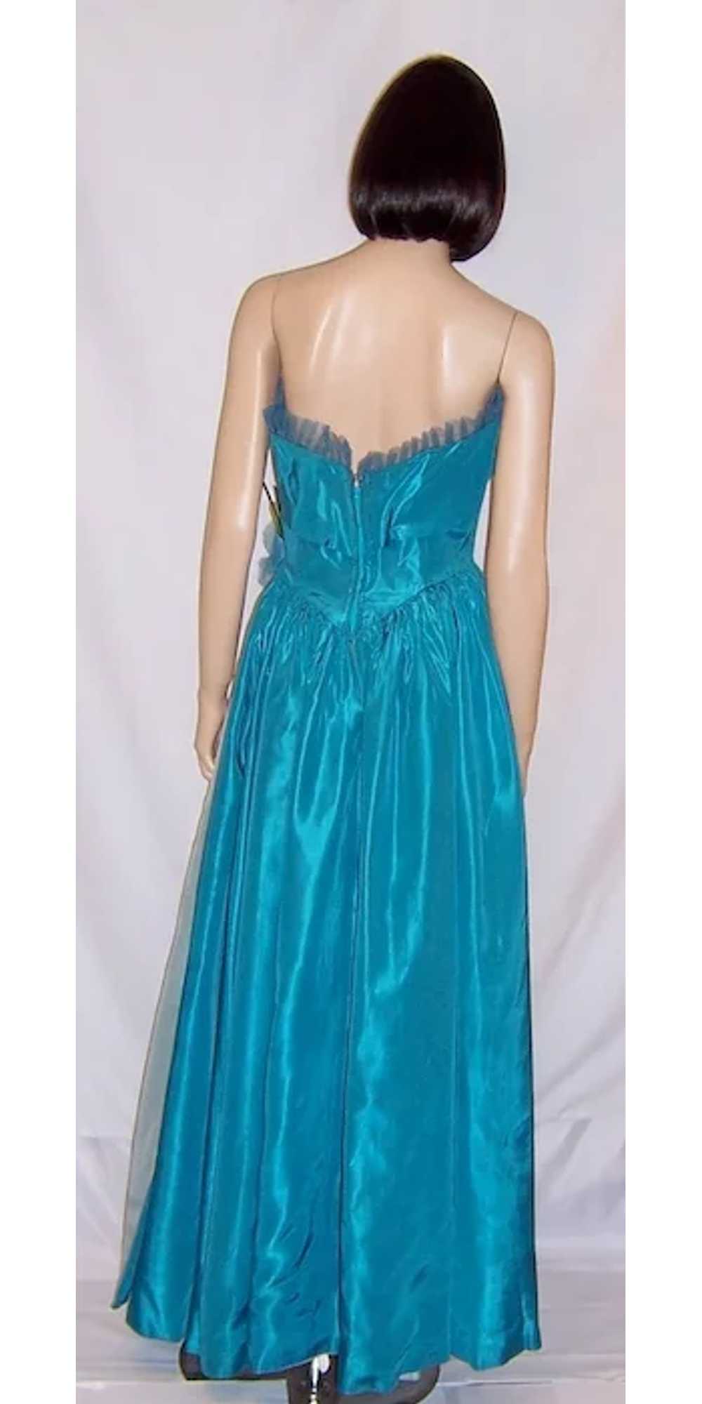 Two-Toned Turquoise Taffeta Strapless Gown - image 4