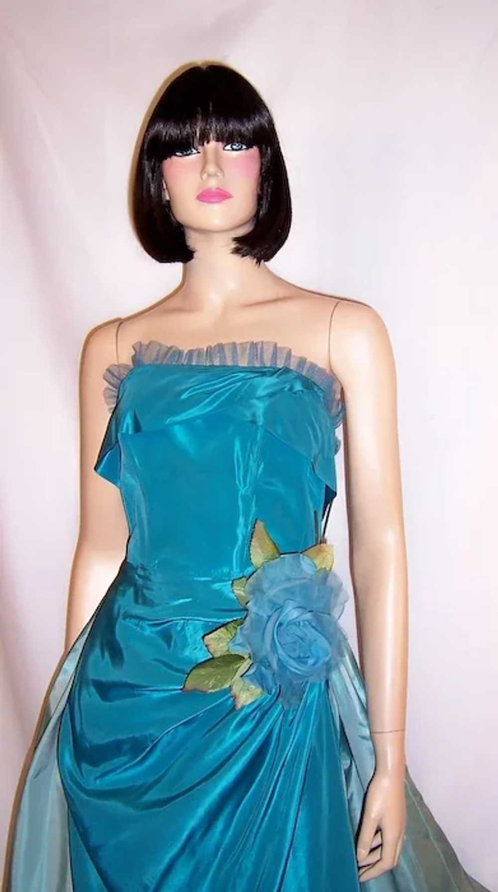 Two-Toned Turquoise Taffeta Strapless Gown - image 5