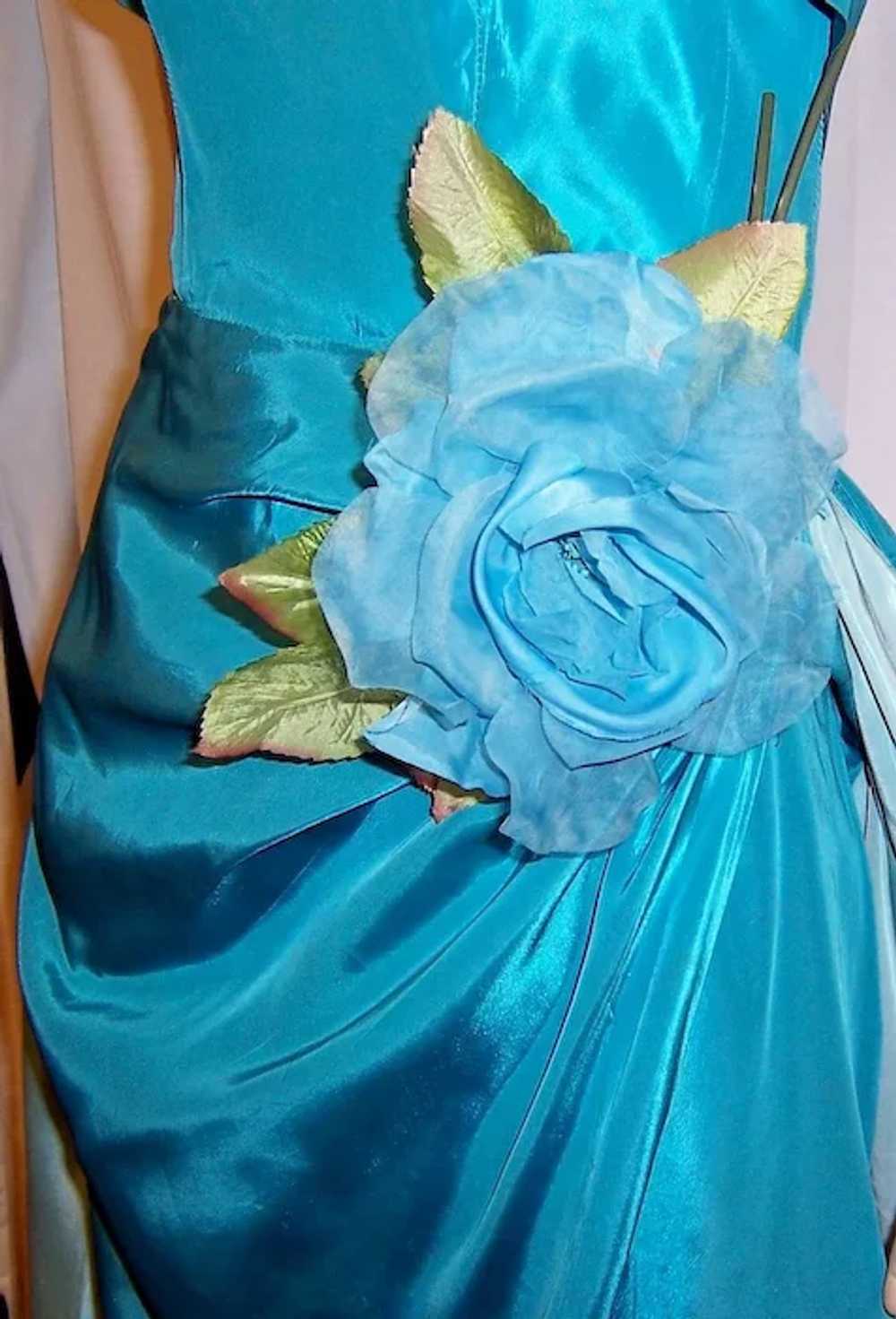 Two-Toned Turquoise Taffeta Strapless Gown - image 6