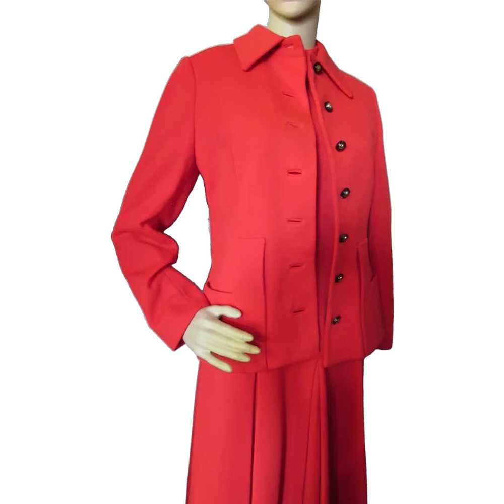 Cherry Red Knit Jacket Dress Set 1970 Era - image 1