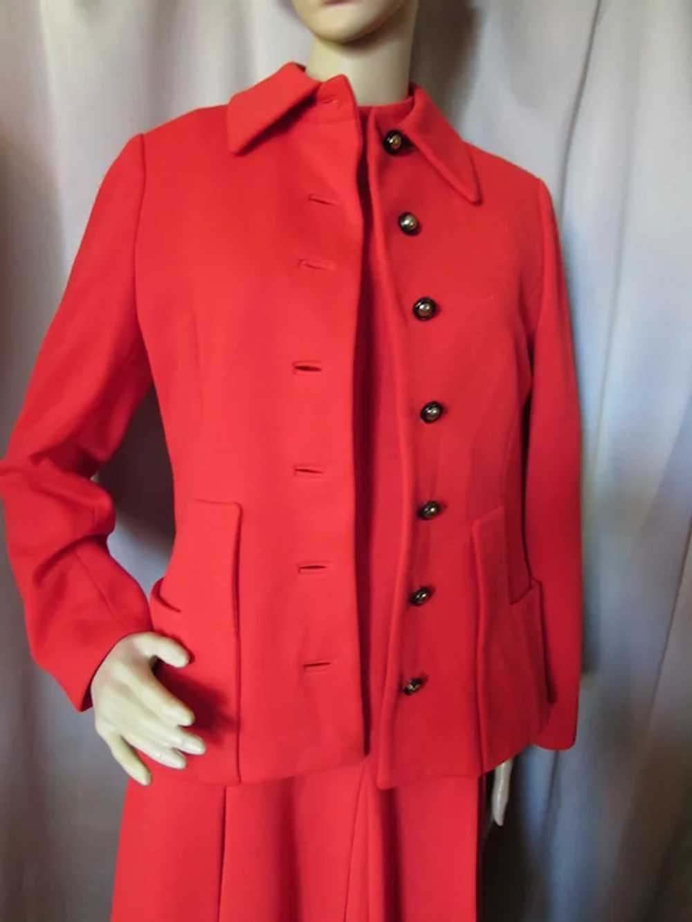 Cherry Red Knit Jacket Dress Set 1970 Era - image 2