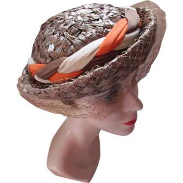 Mid-Century Hat Breton Style in Cocoa Brown and B… - image 1
