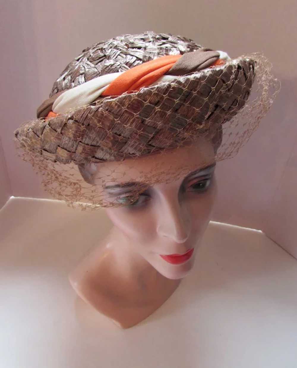 Mid-Century Hat Breton Style in Cocoa Brown and B… - image 2