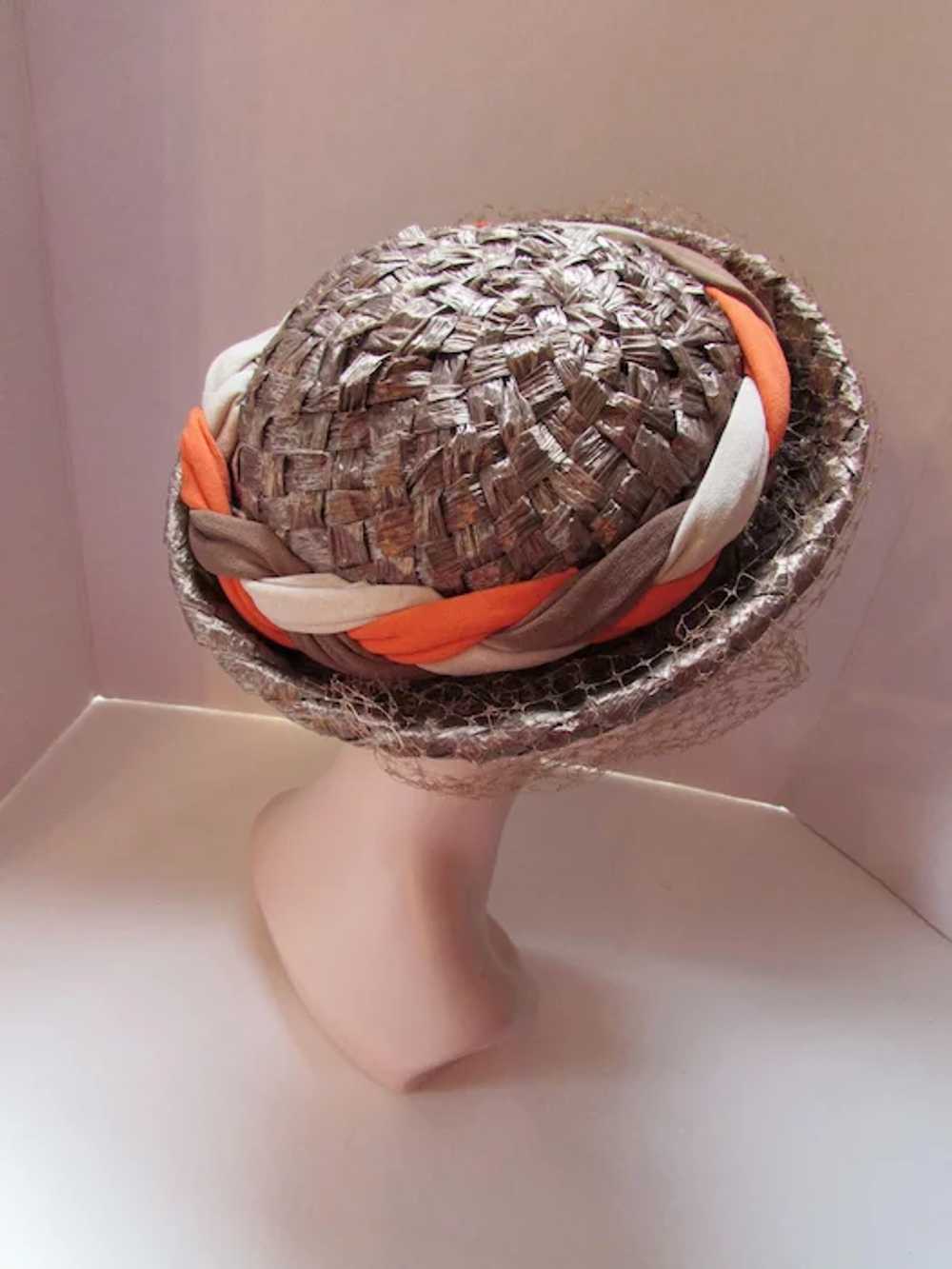 Mid-Century Hat Breton Style in Cocoa Brown and B… - image 3