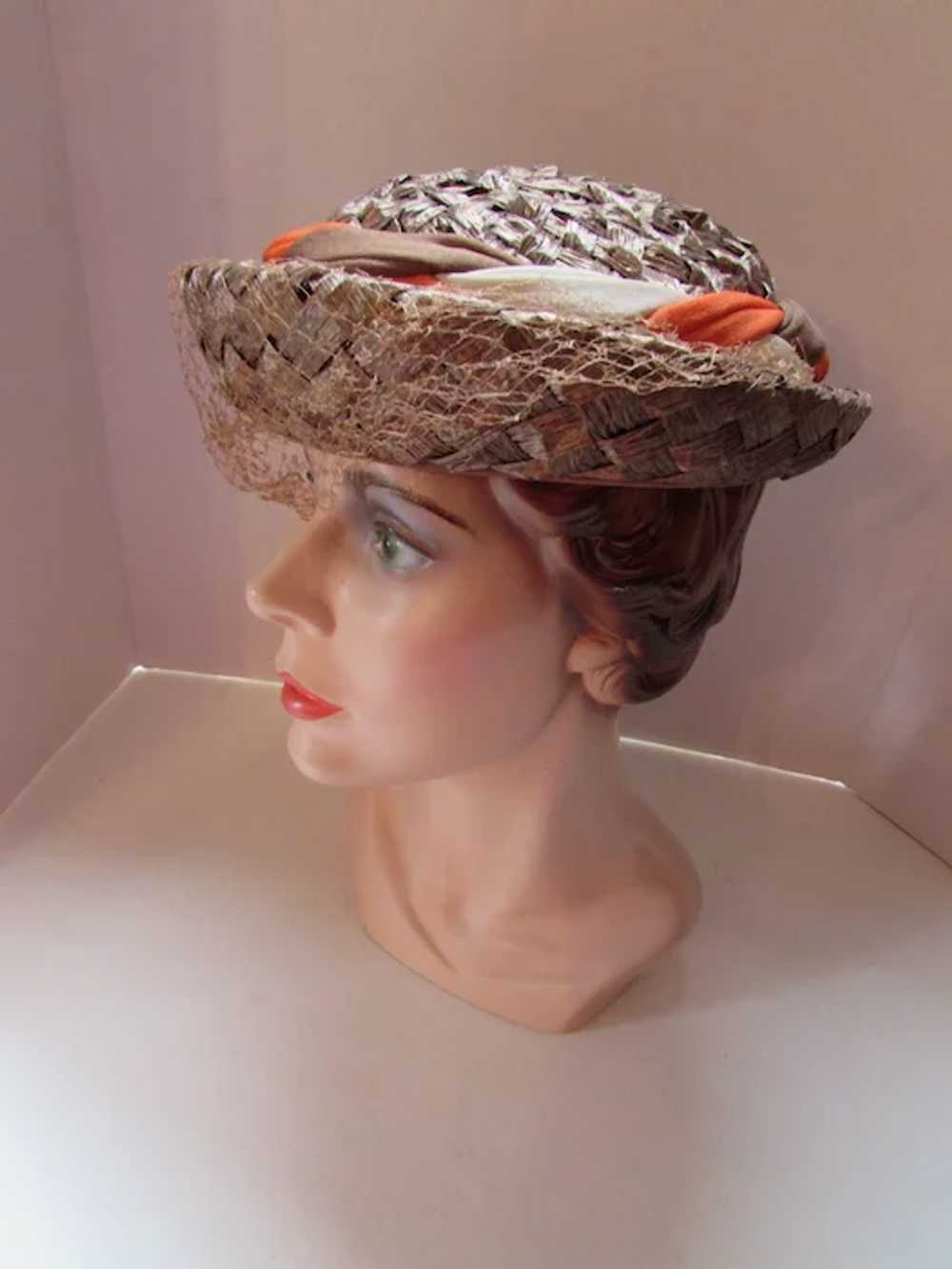 Mid-Century Hat Breton Style in Cocoa Brown and B… - image 5