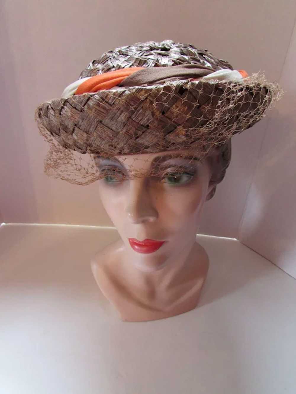 Mid-Century Hat Breton Style in Cocoa Brown and B… - image 6