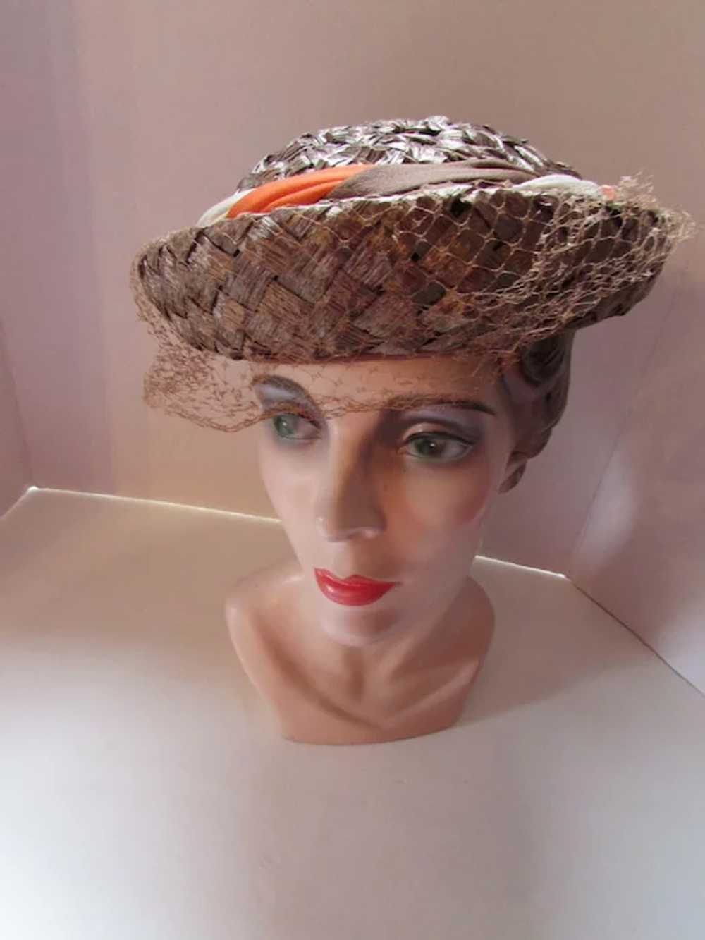 Mid-Century Hat Breton Style in Cocoa Brown and B… - image 7