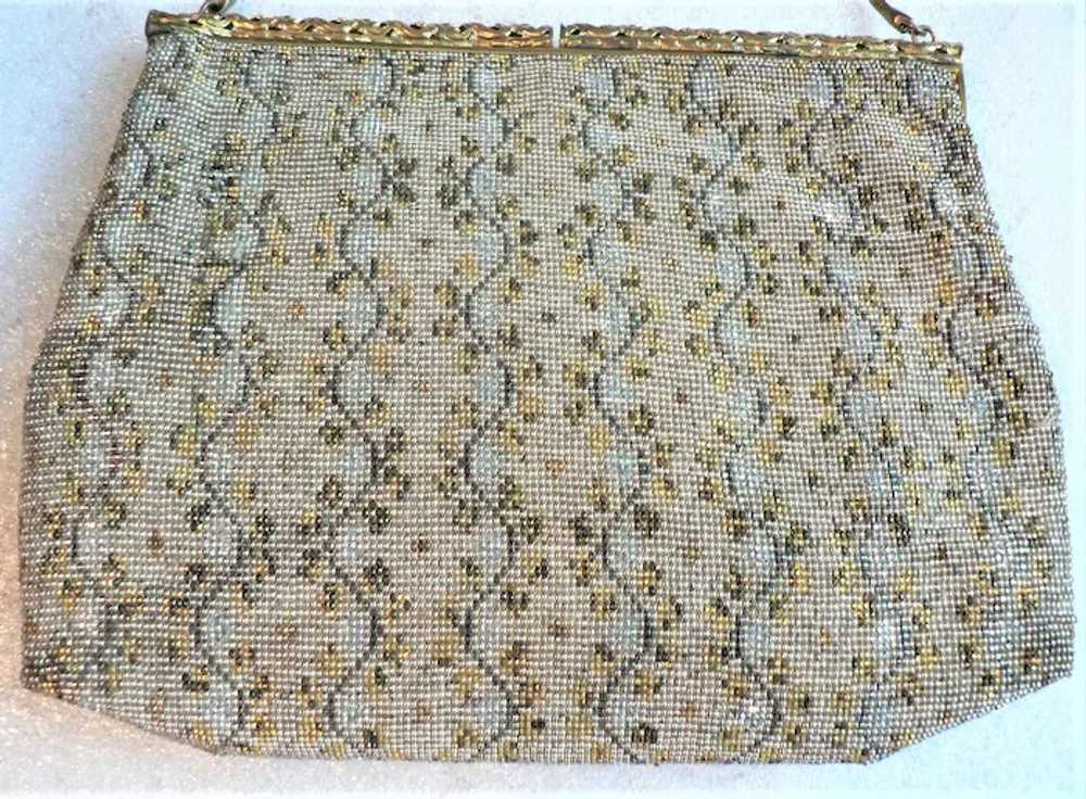 Antique Micro Bead Purse Bag Circa 1915-1920 Tag … - image 2