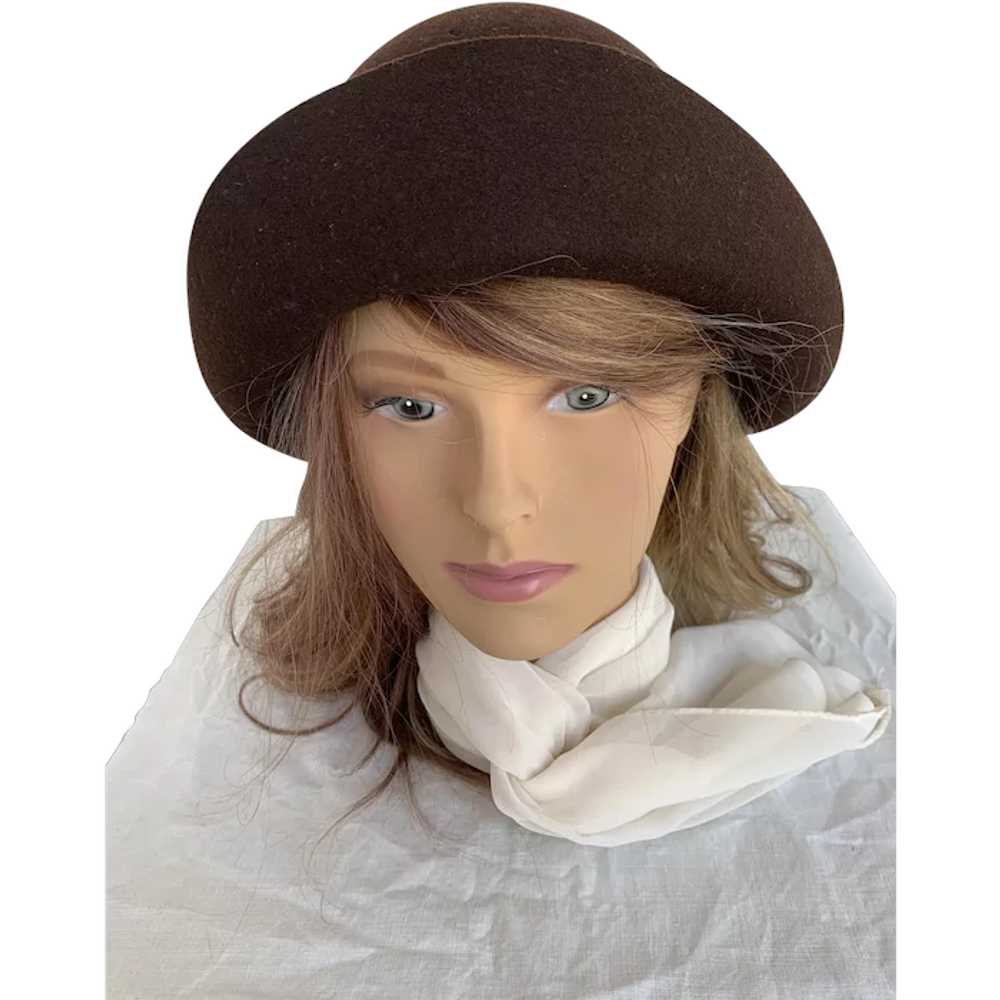 Chocolate Brown Wide Brimmed Felt Cloche - image 1